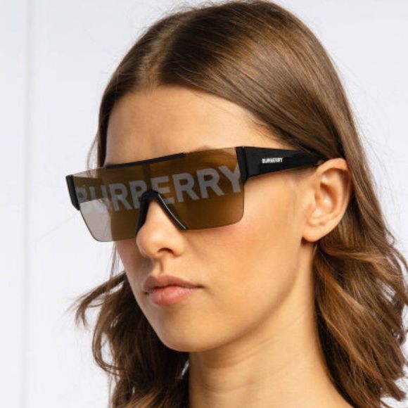 Burberry BE4291 3001/G Sunglasses Black Gray Gold Shield Unisex main image 7